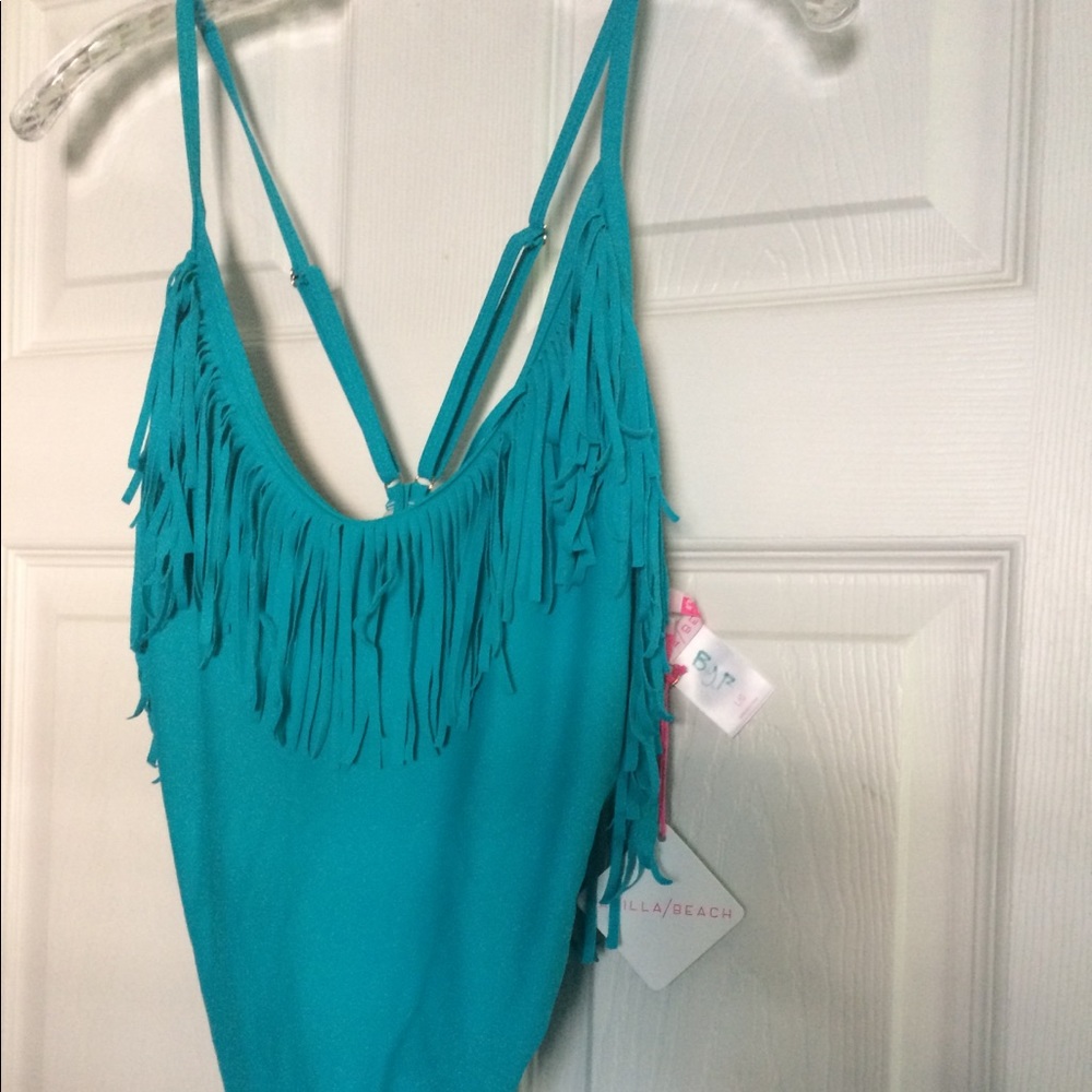 Vanilla/Beach blue glass fringe- one piece NEW